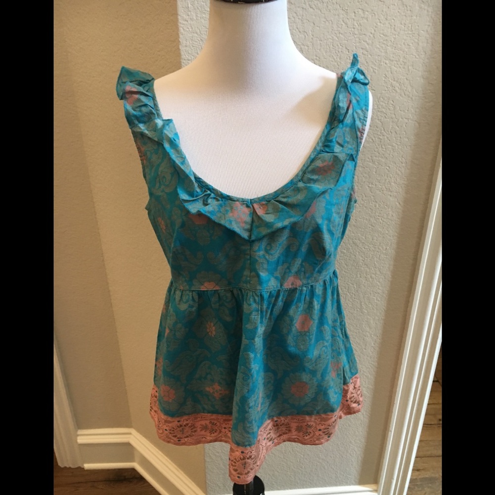 Edme & Esyllte Ruffle Lace Turquoise Top Size 2 - Picture 8 of 13